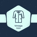 Grunge line Laboratory uniform icon isolated on blue background. Gown for pharmaceutical research workers. Medical