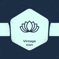 Grunge Line Lotus Flower Icon Isolated On Blue Background. Monochrome Vintage Drawing. Vector