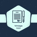 Grunge line Marriage contract icon isolated on blue background. Wedding certificate. Monochrome vintage drawing. Vector Royalty Free Stock Photo