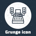 Grunge line Music sound recording studio control room with professional equipment icon isolated on grey background Royalty Free Stock Photo