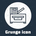 Grunge line Office multifunction printer copy machine icon isolated on grey background. Monochrome vintage drawing Royalty Free Stock Photo