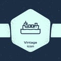 Grunge line Oil tanker ship icon isolated on blue background. Monochrome vintage drawing. Vector