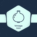 Grunge line Pomegranate icon isolated on blue background. Garnet fruit. Monochrome vintage drawing. Vector