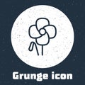 Grunge line Poppy flower icon isolated on grey background. Monochrome vintage drawing. Vector