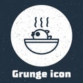 Grunge line Puffer fish soup icon isolated on grey background. Fugu fish japanese puffer fish. Monochrome vintage