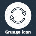 Grunge line Refresh icon isolated on grey background. Reload symbol. Rotation arrows in a circle sign. Monochrome