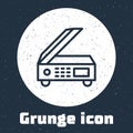 Grunge line Scanner icon isolated on grey background. Scan document, paper copy, print office scanner. Monochrome Royalty Free Stock Photo