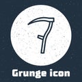 Grunge line Scythe icon isolated on grey background. Happy Halloween party. Monochrome vintage drawing. Vector