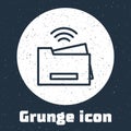 Grunge line Smart printer system icon isolated on grey background. Internet of things concept with wireless connection Royalty Free Stock Photo