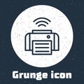 Grunge line Smart printer system icon isolated on grey background. Internet of things concept with wireless connection Royalty Free Stock Photo