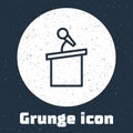 Grunge line Stage stand or debate podium rostrum icon isolated on grey background. Conference speech tribune. Monochrome