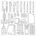 Line stationery icons set vector