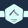 Grunge line Straight razor icon isolated on blue background. Barbershop symbol. Monochrome vintage drawing. Vector Royalty Free Stock Photo