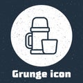 Grunge line Thermos container and cup icon isolated on grey background. Thermo flask icon. Camping and hiking equipment Royalty Free Stock Photo