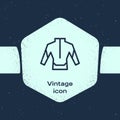 Grunge line Wetsuit for scuba diving icon isolated on blue background. Diving underwater equipment. Monochrome vintage