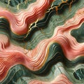 Grunge liquid paint malachite emerald green 3d abstract marbled background with gold glitter, veins, flow lines. Marble stone Royalty Free Stock Photo