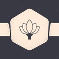 Grunge Lotus Flower Icon Isolated On Grey Background. Monochrome Vintage Drawing. Vector