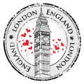 Grunge love heart stamp London Great Britain, Big Ben tower Royalty Free Stock Photo