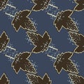 Grunge maple leaves seamless pattern on blue background. Autumn leaf wallpaper Royalty Free Stock Photo