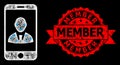 Grunge Member Stamp Seal and Bright Polygonal Network Mobile User Profile with Lightspots