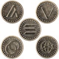 Grunge Metal Crytocurrency Coins Set, ALGO, VET, SOL, CELO, ALBT