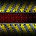 Grunge metal and red diamond plate with yellow painted. 3d illus Royalty Free Stock Photo