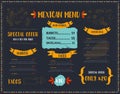 Grunge Mexican Food Restaurant menu, template design with sketch icons of Chili pepper, sombrero, tacos, nacho, burrito Royalty Free Stock Photo
