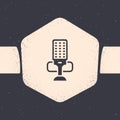 Grunge Microphone icon isolated on grey background. On air radio mic microphone. Speaker sign. Monochrome vintage