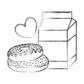 Grunge milk box with sweet donuts and heart