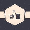 Grunge Milk product icon isolated on grey background. Monochrome vintage drawing. Vector