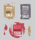 Grunge modern sale stickers. Flat sale labels. Illustration on transparent background. Royalty Free Stock Photo