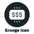 Grunge Money prize in casino icon isolated on white background. Monochrome vintage drawing. Vector