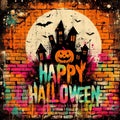 Happy Halloween grunge art, bricks wall, urban art wallpaper Royalty Free Stock Photo