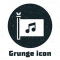 Grunge Music festival, access, flag, music note icon isolated on white background. Monochrome vintage drawing. Vector Royalty Free Stock Photo