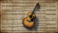 Grunge Music. Grunge background with music sheets and guitar Royalty Free Stock Photo