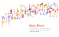 Music notes sign shape. Hand drawn colorful melody symbol sketch silhuette for posters