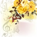 Grunge music romantic background with notes and roses Royalty Free Stock Photo