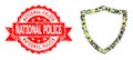 Grunge National Police Stamp And Shiled Low-Poly Mocaic Military Camouflage Icon