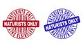 Grunge NATURISTS ONLY Scratched Round Stamp Seals Royalty Free Stock Photo