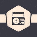 Grunge News on radio channel icon isolated on grey background. Monochrome vintage drawing. Vector