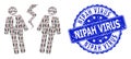 Grunge Nipah Virus Round Seal and Fractal Businessmen Conflict Icon Collage
