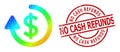 Grunge No Cash Refunds Watermark and Lowpoly Spectrum Refund Icon with Gradient
