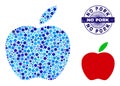 Grunge NO PORK Round Guilloche Stamp and Apple Mosaic Icon of Round Dots