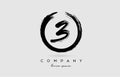 grunge number 3 logo icon. Vintage design for business and company in black and white colors with circle