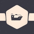 Grunge Oil tanker ship icon isolated on grey background. Monochrome vintage drawing. Vector