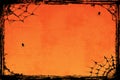 Grunge orange Halloween background with spiders