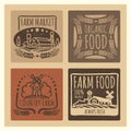 Grunge organic food farm market vintage labels design