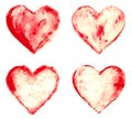 Grunge painted red heart shapes set Royalty Free Stock Photo