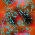 Grunge paisley on orange pixels backgrpund