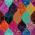 Grunge paisley pattern in collage patchwork style.